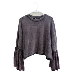 Free People Womens XS Glorious Bell Sleeve Sweatshirt Pullover Velvet Top Gray
